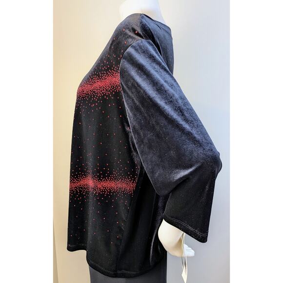 I.N. Studio Velvet Top 3X Black Red Sequined Stretch Holiday Dressy Party NEW - Picture 3 of 12